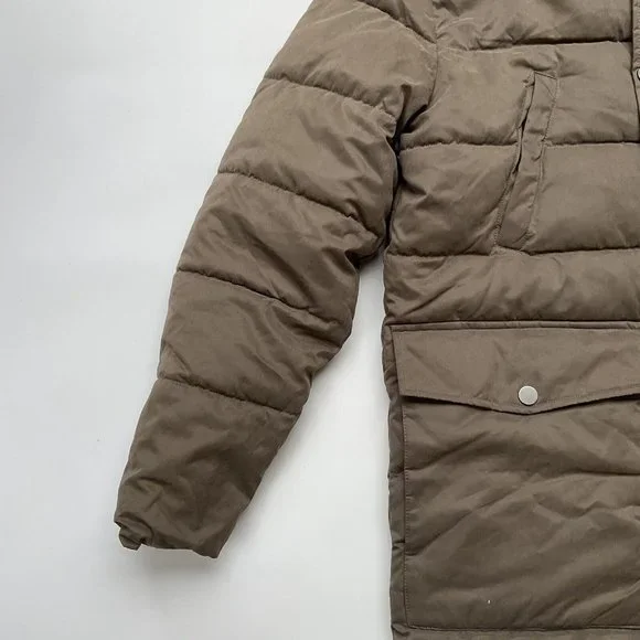 $298 Guess Men’s Alta Nylon Puffer Long Jacket With Hood In Light Brown Size XL